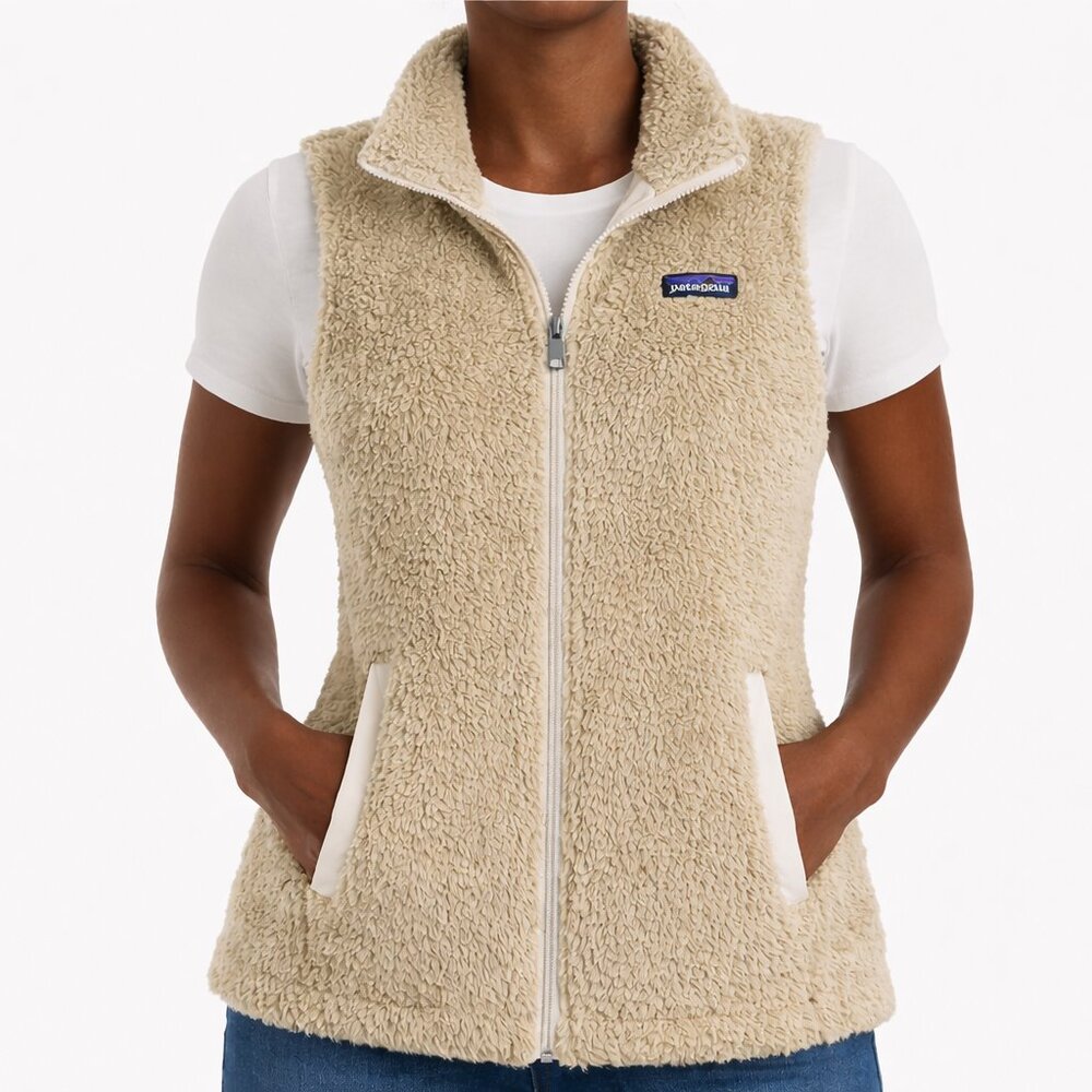 Patagonia Women’s Los Gatos Small Sherpa Fleece Full Zip Vest Oatmeal Khaki